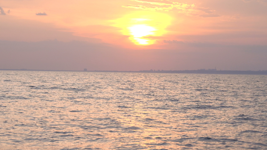 Sunset view from the yacht in the Black Sea