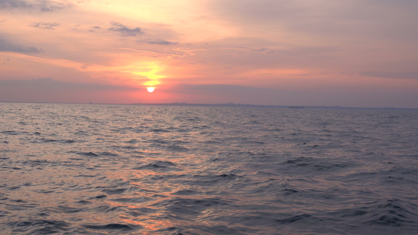 Sunset view from the yacht in the Black Sea