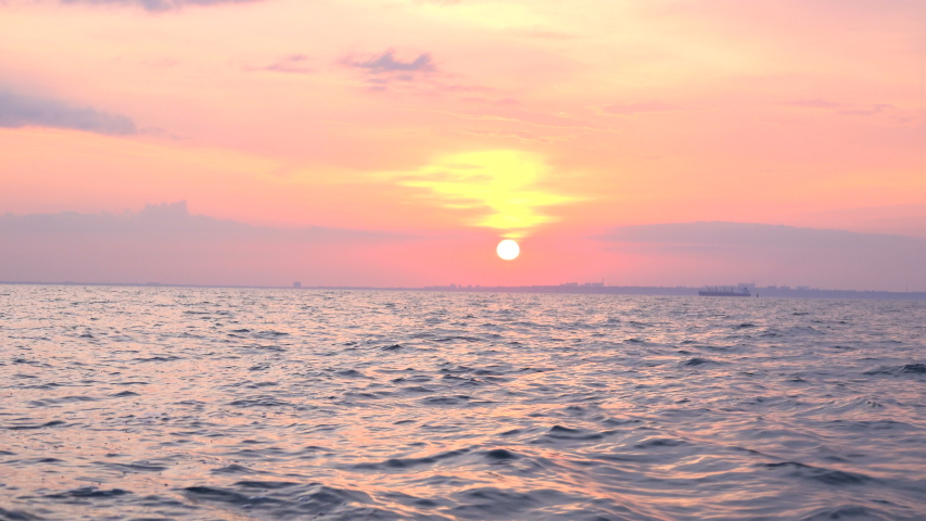 Sunset view from the yacht in the Black Sea