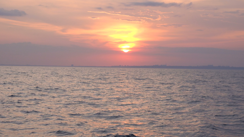 Sunset view from the yacht in the Black Sea