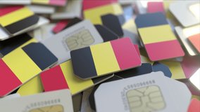 Many SIM cards with flag of Belgium, Belgian mobile telecommunications related 3D animation - Powered by Shutterstock - Get 15% off with code: PIKWIZARD15