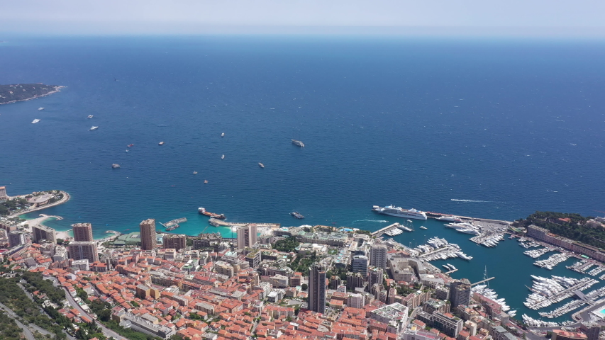 aerial back traveling over Monaco second-smallest country and wealthiest place in the world France