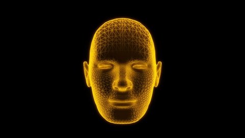 Gold Wireframe Man Head Animation Loop Graphic Element V2