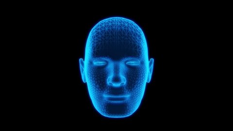 Blue Wireframe Man Head Animation Loop Graphic Element V2