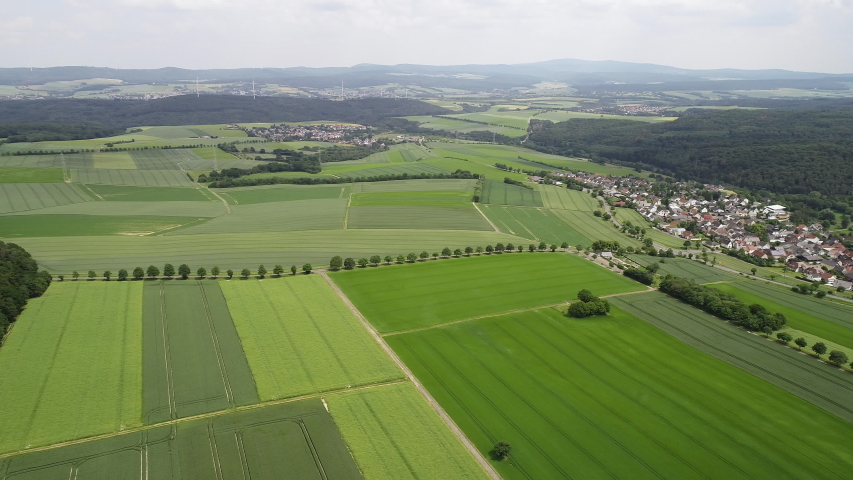 Aerial view of agricultural area and fields - German landscape