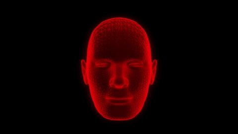 Red Wireframe Man Head Animation Loop Graphic Element V2