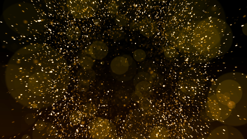 Gold particle Explosion on solid black background