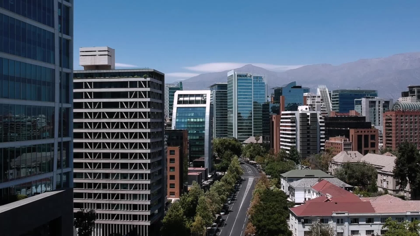 Aerial footage moving fast trough buildings