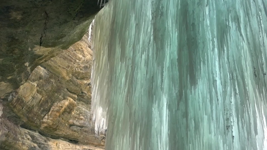 A view of the frozen waterfall at Lasalle Canyon at Starved Rock State Park in Illinois