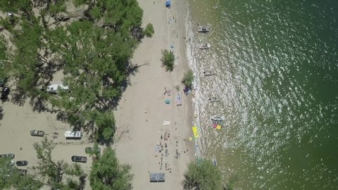 Aerial top down shot of beach in Glendo Wyoming.