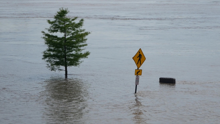 The Mississippi River flooding in St. Louis, Missouri