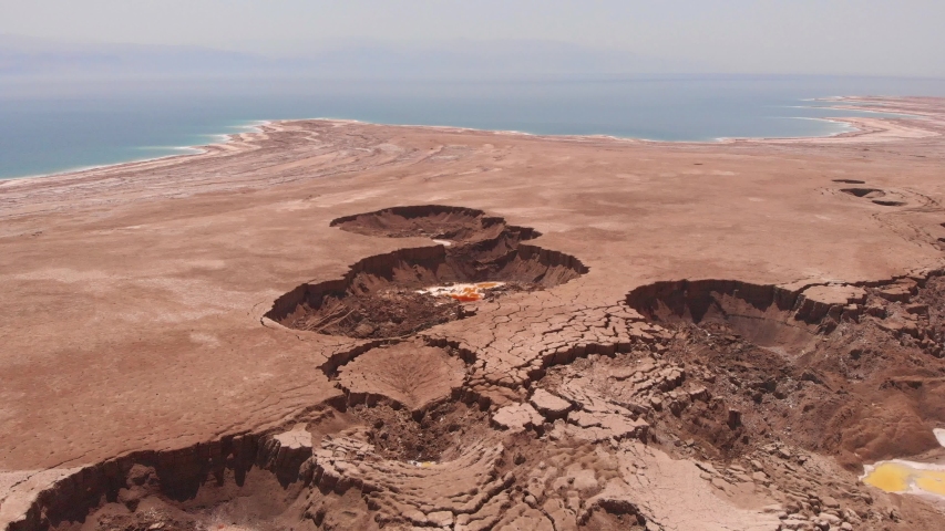Dead sea Landscape and Sinkholes Aerial view Israel
 
