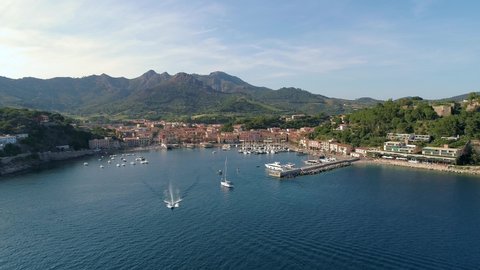 Elba Island, little port and village of Porto Azzurro. Italian sea, Tuscany.