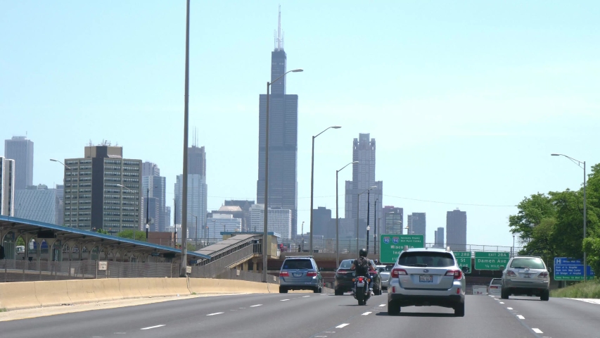 Driving to Chicago downtown with a view over the skyline - CHICAGO, USA - JUNE 11, 2019 | Shutterstock HD Video #1032029924