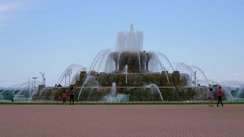 Famous Buckingham Fountain at Chicago Grant Park - CHICAGO, USA - JUNE 11, 2019