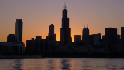 Silhouette of Chicago Skyline at sunset