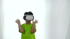 Female wearing futuristic VR box headset.