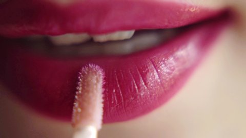 Great plump womens lips. Womens lips with red lipstick close up. Palette of lips emotions close-up