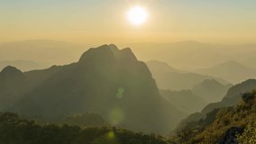 4K time-lapse video of horizon lighting  down sunset on the peak of Chiang Dao Big Mountain in Chiang Mai, Thailand
