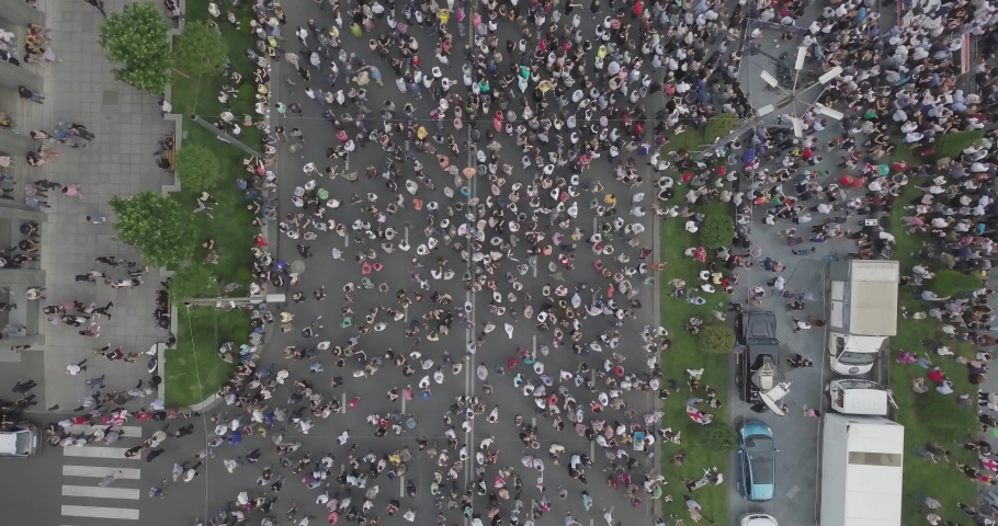 Top Aerial overhead shot on Protesting people manifestation in Tbilisi Royalty-Free Stock Footage #1032055799