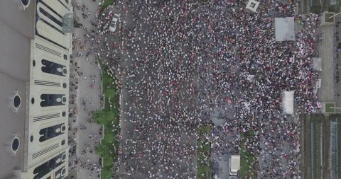 Top Aerial overhead shot on Protesting people manifestation in Tbilisi