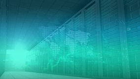 Digital animation of bar graphs, futuristic circles, digital human, and DNA double helix moving inside digital folders. Background shows data and statistics moving in a corridor of server towers. - Powered by Shutterstock - Get 15% off with code: PIKWIZARD15