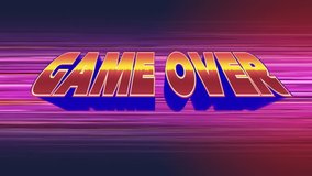 Digital animation of Game Over text zooming in the screen while background shows blue and red gradient with colorful lines. - Powered by Shutterstock - Get 15% off with code: PIKWIZARD15