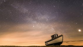 A short Milky Way timelapse with a fishing boat in the foreground
