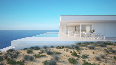 modern luxury summer villa with infinity pool. 3D-Illustration