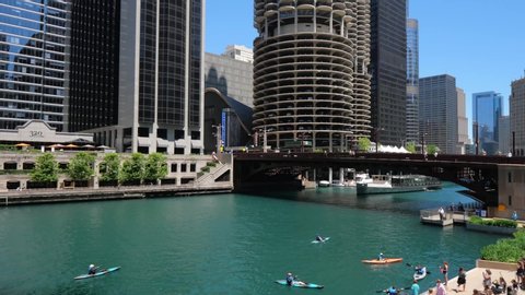 Chicago River on a sunny day - CHICAGO, USA - JUNE 11, 2019