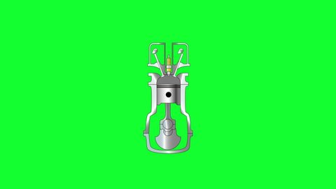 4 Strokes engine animation in green screen or chroma key. Piston Working with gas motor diesel combustion system. Mechanic and vehicles concept.