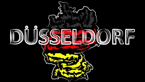 Animation. Dusseldorf Germany. The name of the country. Coloring the map of the land in the colors of the flag.