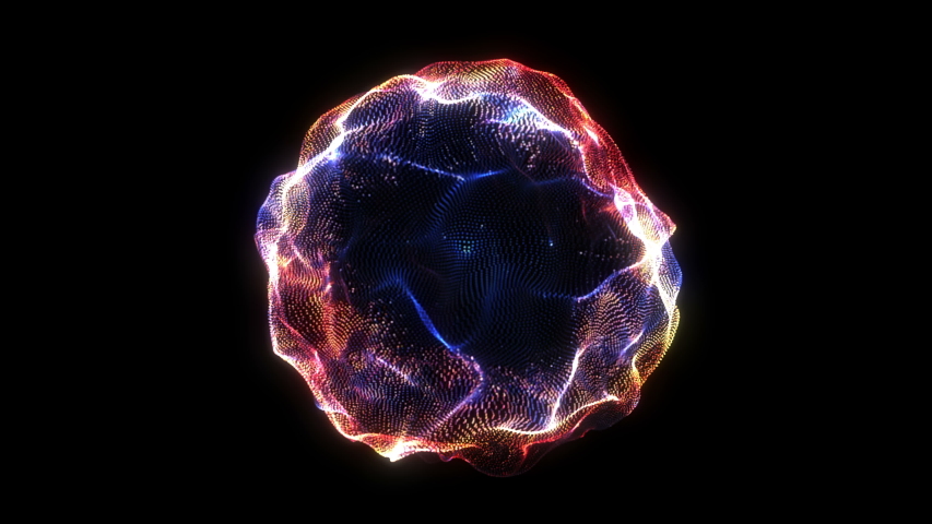 Abstract glowing sphere. Glow particles. multicolored wavy shape. Motion background. Futuristic element. Isolated on black template. 4k | Shutterstock HD Video #1032093467