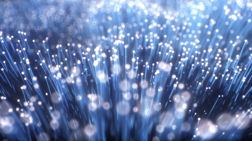 Millions of fiber optic cables with light movement, camera moves along wires transmitting data signal in blue color. Seamless loop 4k animation Royalty-Free Stock Footage #1032094991