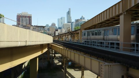 Static Shot as Chicago CTA Subway Train Enters Loop [4K]