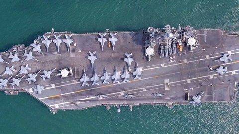  Aircraft carrier battleship military navy nuclear ship carrier and loading fighter jet aircraft and F-35 Fighter United States 