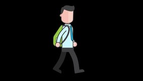 Cartoon business man walk cycle looped animation with alpha channel.
