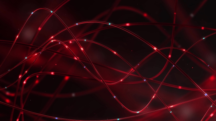 3d render, abstract technology background in red color. Distribution of the light signal on Optical fibers. Electric circuit and power of data internet. High speed internet connection. Loop Royalty-Free Stock Footage #1032119171