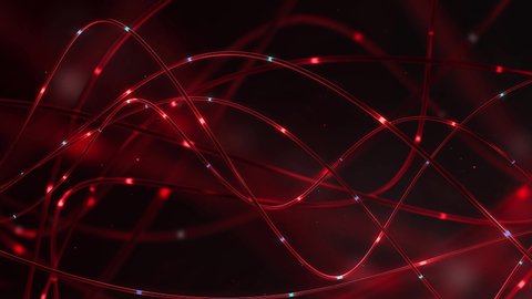 3d render, abstract technology background in red color. Distribution of the light signal on Optical fibers. Electric circuit and power of data internet. High speed internet connection. Loop