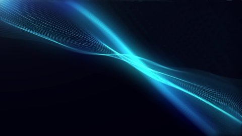 Generate Abstract particle wave form animation on black background.4K motion graphic screen saver seamless.