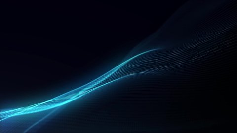Generate Abstract particle wave form animation on black background.4K motion graphic screen saver seamless.