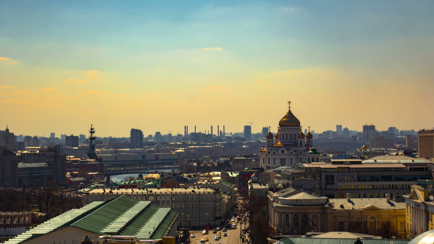 View of Moscow Cathedral of Christ the Savior in Moscow,  Moscow architecture and landmark, Moscow cityscape. 4k. Time lapse.