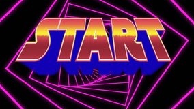 Digital animation of Start text appearing in the screen while background shows violet futuristic tunnel zooming in against a black background. - Powered by Shutterstock - Get 15% off with code: PIKWIZARD15