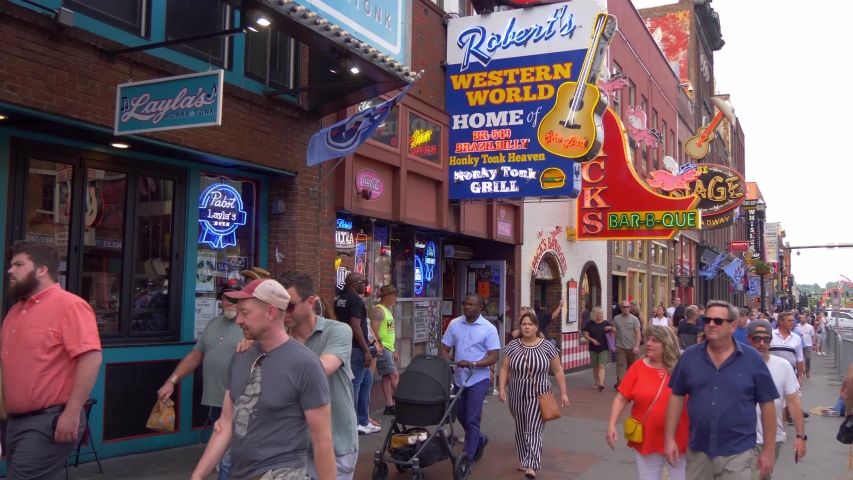 Famous Broadway in Nashville - Stock Footage Video (100% Royalty-free