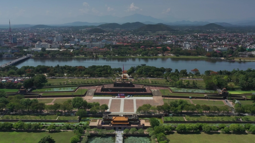 Top ariel view of The capital of the Nguyen Lords, Vietnam. Hue is the capital city of Thua Thien - Hue province, Vietnam. Between 1802 and 1945, it was the imperial capital of the Nguyen Dynasty. 
