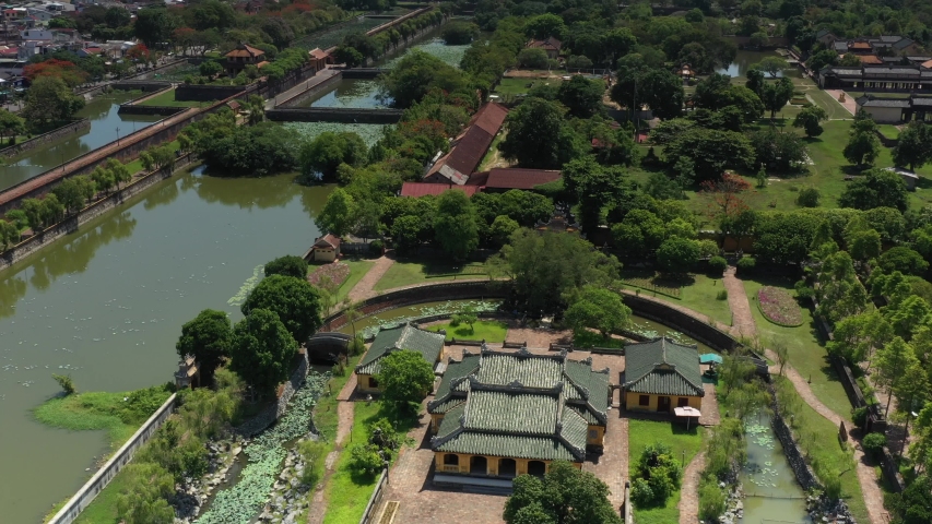 Top ariel view of The capital of the Nguyen Lords, Vietnam. Hue is the capital city of Thua Thien - Hue province, Vietnam. Between 1802 and 1945, it was the imperial capital of the Nguyen Dynasty. 