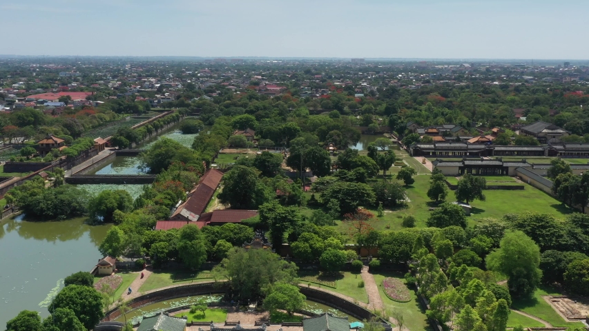 Top ariel view of The capital of the Nguyen Lords, Vietnam. Hue is the capital city of Thua Thien - Hue province, Vietnam. Between 1802 and 1945, it was the imperial capital of the Nguyen Dynasty. 