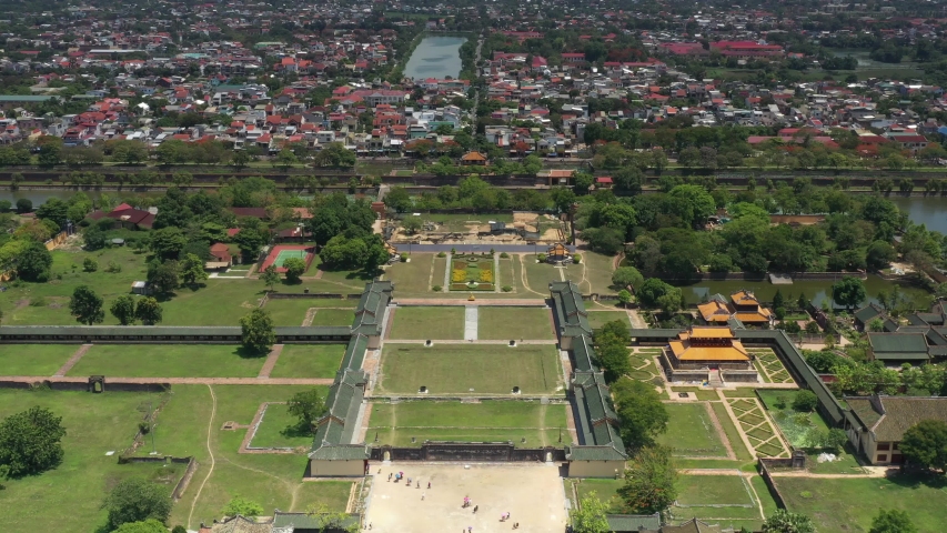 Top ariel view of The capital of the Nguyen Lords, Vietnam. Hue is the capital city of Thua Thien - Hue province, Vietnam. Between 1802 and 1945, it was the imperial capital of the Nguyen Dynasty. 