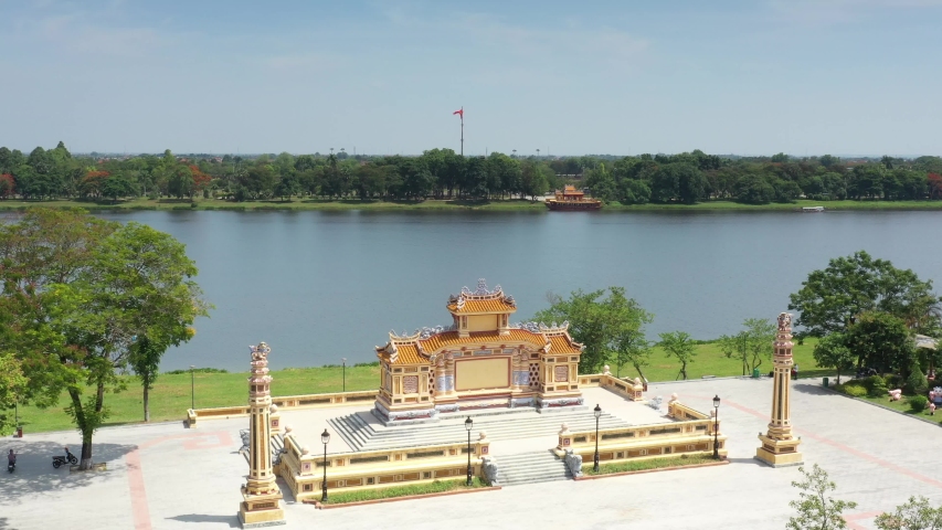 Top ariel view of The capital of the Nguyen Lords, Vietnam. Hue is the capital city of Thua Thien - Hue province, Vietnam. Between 1802 and 1945, it was the imperial capital of the Nguyen Dynasty.
