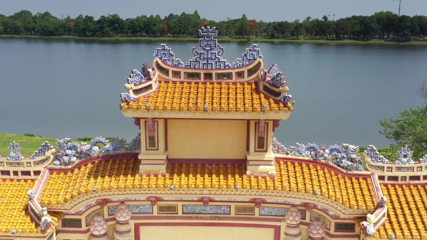 Top ariel view of The capital of the Nguyen Lords, Vietnam. Hue is the capital city of Thua Thien - Hue province, Vietnam. Between 1802 and 1945, it was the imperial capital of the Nguyen Dynasty.
